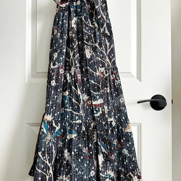 ULLA JOHNSON Mariam Floral Tie-Strap Sleeveless Midi Dress in Navy Multi Size 2 - Picture 7 of 12